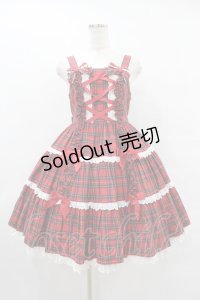 Angelic Pretty / タータンチェック肩リボンジャンパースカート Free レッド H-25-08-14-1006-AP-OP-NS-ZH