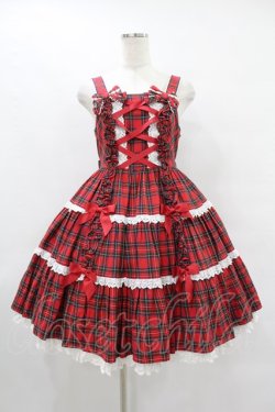 画像1: Angelic Pretty / タータンチェック肩リボンジャンパースカート Free レッド H-25-08-14-1006-AP-OP-NS-ZH