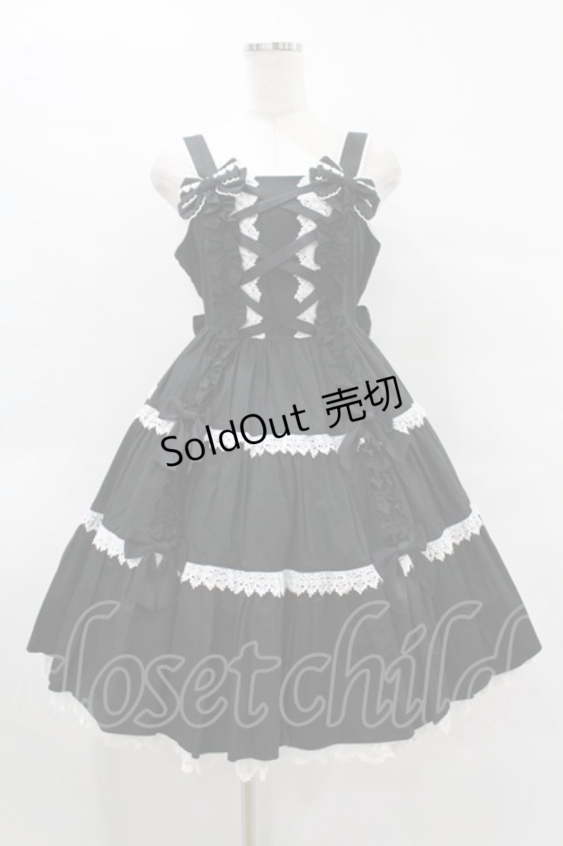 画像1: Angelic Pretty / 肩リボンジャンパースカート Free ブラック H-25-08-14-1008-AP-OP-NS-ZH (1)