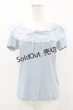 画像1: Jane Marple / カットワークギンガムカットソー  サックス H-25-08-14-012-JM-TO-KB-ZT383