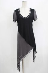 Sixh / メッシュ切替カットソー  グレー×黒 H-25-08-15-034-HN-TO-KB-ZH