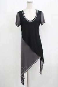 Sixh / メッシュ切替カットソー  グレー×黒 H-25-08-15-034-HN-TO-KB-ZH
