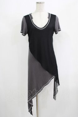 画像1: Sixh / メッシュ切替カットソー  グレー×黒 H-25-08-15-034-HN-TO-KB-ZH