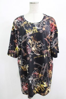 画像1: NieR Clothing / プリント半袖CUTSEW  黒 H-25-08-15-047-PU-TO-KB-ZH