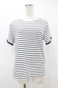 axes femme / レース×チュール袖Tシャツ Free オフ/ネイビーボーダー H-25-08-15-1058-AX-TS-NS-ZH