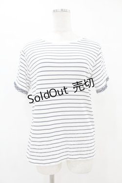 画像1: axes femme / レース×チュール袖Tシャツ Free オフ/ネイビーボーダー H-25-08-15-1058-AX-TS-NS-ZH