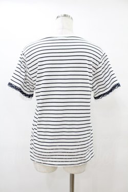 画像2: axes femme / レース×チュール袖Tシャツ Free オフ/ネイビーボーダー H-25-08-15-1058-AX-TS-NS-ZH
