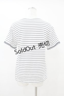 画像2: axes femme / レース×チュール袖Tシャツ Free オフ/ネイビーボーダー H-25-08-15-1058-AX-TS-NS-ZH