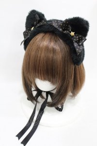 Angelic Pretty / Starry Catヘッドドレス  ブラック H-25-08-15-1006-AP-AC-NS-ZH