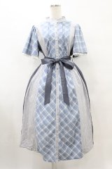 axes femme / チェック切替パッチワークワンピース Free ブルー H-25-08-15-1039-AX-OP-NS-ZH