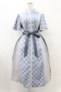axes femme / チェック切替パッチワークワンピース Free ブルー H-25-08-15-1039-AX-OP-NS-ZH