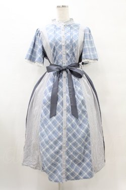 画像1: axes femme / チェック切替パッチワークワンピース Free ブルー H-25-08-15-1039-AX-OP-NS-ZH