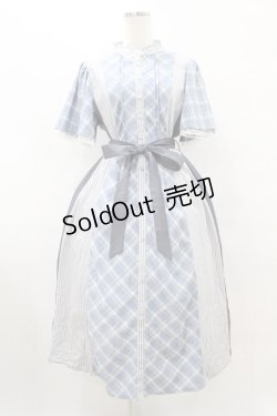 画像1: axes femme / チェック切替パッチワークワンピース Free ブルー H-25-08-15-1039-AX-OP-NS-ZH