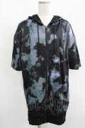 NieR Clothing / 総柄ZIP半袖パーカー  黒 H-25-08-15-054-PU-TO-KB-ZH