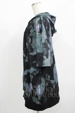 画像2: NieR Clothing / 総柄ZIP半袖パーカー  黒 H-25-08-15-054-PU-TO-KB-ZH