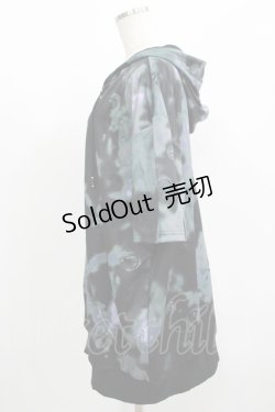 画像2: NieR Clothing / 総柄ZIP半袖パーカー  黒 H-25-08-15-054-PU-TO-KB-ZH