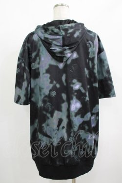画像3: NieR Clothing / 総柄ZIP半袖パーカー  黒 H-25-08-15-054-PU-TO-KB-ZH