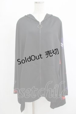 画像1: NieR Clothing / 着物風袖ZIPパーカー  黒 H-25-08-16-043-PU-TO-KB-ZH