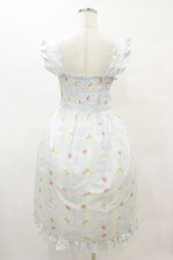 画像2: Nile Perch / シャーリングワンピース Free いちごとくま柄/サックス H-25-08-16-1004-LO-OP-NS-ZH