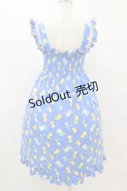 画像2: Nile Perch / シャーリングワンピース Free 恐竜柄/ブルー H-25-08-16-1005-LO-OP-NS-ZH