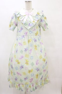 画像1: Nile Perch / Vフリルロングワンピース Free くま柄/ミント H-25-08-16-1012-LO-OP-NS-ZH