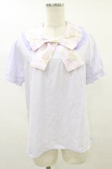 Nile Perch / リボン襟カットソー Free アイスクリーム柄/ラベンダー H-25-08-16-1026-LO-TO-NS-ZH
