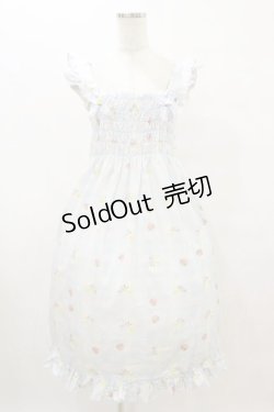 画像1: Nile Perch / シャーリングワンピース Free いちごとくま柄/サックス H-25-08-16-1004-LO-OP-NS-ZH