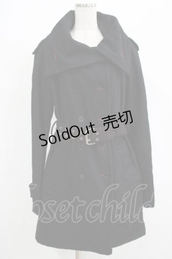 画像1: h.ANARCHY / カラーステッチベルト付コート  黒×赤 H-25-08-16-016-HN-CO-KB-ZT-C058