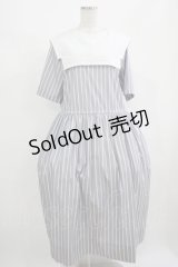 Jane Marple / ヴィンテージストライプビブカラードレス  ブルーグレイ H-25-08-17-1002-JM-OP-KB-ZH