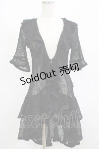 Ozz oneste / メッシュフラッフィーロングカーデ  黒 H-25-08-17-1012-OO-TO-KB-ZH