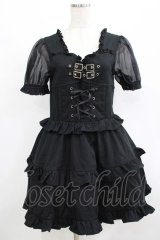 Amilige / シフォン袖ベルトフリルワンピース  ブラック H-25-08-17-1018-PU-OP-KB-ZH