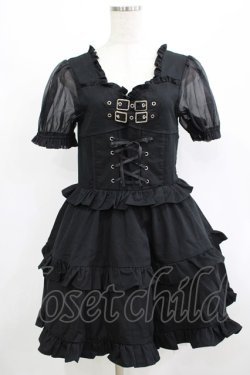 画像1: Amilige / シフォン袖ベルトフリルワンピース  ブラック H-25-08-17-1018-PU-OP-KB-ZH