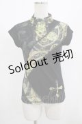 Ozz On / プリント切替トップス  黒×黒 H-25-08-17-1019-OO-TO-KB-ZH