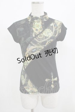 画像1: Ozz On / プリント切替トップス  黒×黒 H-25-08-17-1019-OO-TO-KB-ZH