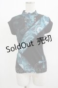 Ozz On / プリント切替トップス  黒×青 H-25-08-17-1020-OO-TO-KB-ZH
