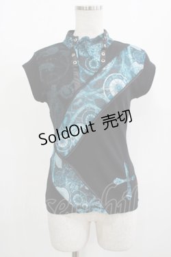画像1: Ozz On / プリント切替トップス  黒×青 H-25-08-17-1020-OO-TO-KB-ZH
