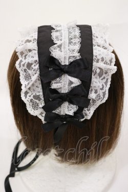 画像2: metamorphose / 無地ラッセルレースつきヘッドドレス  ブラック/オフ H-25-08-18-1004-ME-AC-NS-ZH
