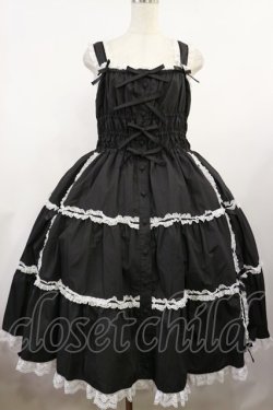 画像1: metamorphose / 【プラスサイズ】シャーリングティアードジャンパースカート プラスサイズ ブラック H-25-08-18-1010-ME-OP-NS-ZH
