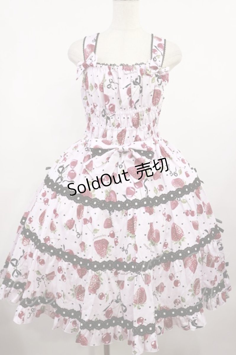 画像1: metamorphose / 【プラスサイズ】Lady Fruit シャーリングティアードジャンパースカート プラスサイズ ピンク H-25-08-18-1015-ME-OP-NS-ZH (1)