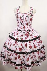 画像1: metamorphose / 【プラスサイズ】Lady Fruit シャーリングティアードジャンパースカート プラスサイズ ピンク H-25-08-18-1015-ME-OP-NS-ZH (1)