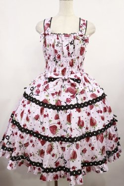画像1: metamorphose / 【プラスサイズ】Lady Fruit シャーリングティアードジャンパースカート プラスサイズ ピンク H-25-08-18-1015-ME-OP-NS-ZH