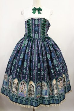 画像1: metamorphose / 【プラスサイズ】薔薇の聖堂 シスター風ミディアムジャンパースカート プラスサイズ ホーリーグリーン H-25-08-18-1020-ME-OP-NS-ZH