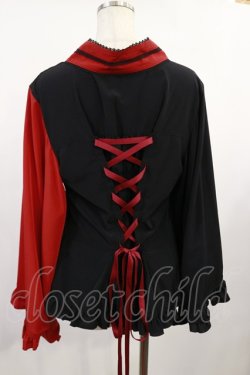 画像3: metamorphose / 【プラスサイズ】刺しゅう入り着物合わせ風ブラウス プラスサイズ ブラック/レッド H-25-08-18-1022-ME-BL-NS-ZH