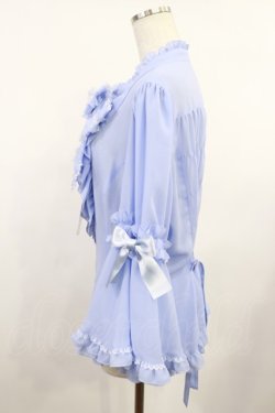 画像2: metamorphose / 【プラスサイズ】スタンドカラーフリルリボン姫袖ブラウス プラスサイズ サックス H-25-08-18-1023-ME-BL-NS-ZH
