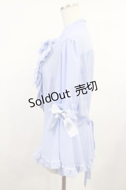 画像2: metamorphose / 【プラスサイズ】スタンドカラーフリルリボン姫袖ブラウス プラスサイズ サックス H-25-08-18-1023-ME-BL-NS-ZH