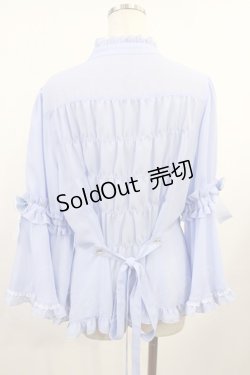 画像3: metamorphose / 【プラスサイズ】スタンドカラーフリルリボン姫袖ブラウス プラスサイズ サックス H-25-08-18-1023-ME-BL-NS-ZH