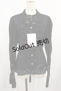 metamorphose / 【プラスサイズ】スタンドカラーピンタックフリルブラウス プラスサイズ ブラック H-25-08-18-1024-ME-BL-NS-ZH