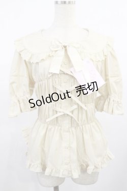 画像1: metamorphose / 【プラスサイズ】ハートレースシャーリング半袖ブラウス プラスサイズ 生成り H-25-08-18-1025-ME-BL-NS-ZH