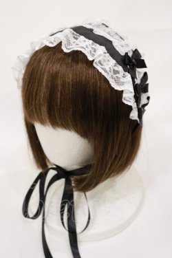 画像1: metamorphose / 無地ラッセルレースつきヘッドドレス  ブラック/オフ H-25-08-18-1004-ME-AC-NS-ZH