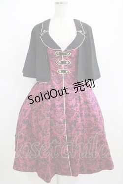 画像1: metamorphose / 【プラスサイズ】ハートダマスクジレ風ジャンパースカート プラスサイズ ボルドー H-25-08-19-003-ME-OP-NS-ZH